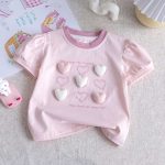 【80-130cm】半袖Tシャツ 女の子 ラウンドネック ハート柄 - 画像 (4)