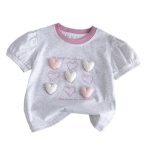 【80-130cm】半袖Tシャツ 女の子 ラウンドネック ハート柄 - 画像 (6)