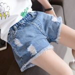 【100-160cm】ショートパンツ 女の子 デニム 無地 ダメージ加工 - 画像 (2)