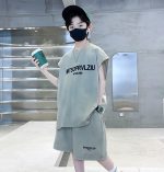 【120-170cm】セットアップ  男の子 韓国風 アルファベット 袖なし Tシャツ＋ショートパンツ - 画像 (8)