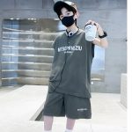 【120-170cm】セットアップ  男の子 韓国風 アルファベット 袖なし Tシャツ＋ショートパンツ - 画像 (13)