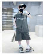 【120-170cm】セットアップ  男の子 韓国風 アルファベット 袖なし Tシャツ＋ショートパンツ - 画像 (14)