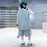 【120-170cm】セットアップ  男の子 韓国風 アルファベット 袖なし Tシャツ＋ショートパンツ - 画像 (4)