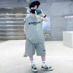 【120-170cm】セットアップ  男の子 韓国風 アルファベット 袖なし Tシャツ＋ショートパンツ - 画像 (6)