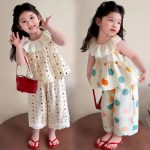 【80-160cm】セットアップ 女の子 ノースリーブ ドット柄 花柄