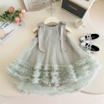 【90-140cm】ワンピース 女の子 ノースリーブ 無地 メッシュ - 画像 (3)