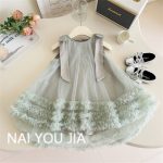 【90-140cm】ワンピース 女の子 ノースリーブ 無地 メッシュ - 画像 (4)