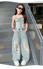 【120-170cm】 セットアップ 女の子 無地 デニム - 画像 (14)