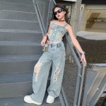 【120-170cm】 セットアップ 女の子 無地 デニム - 画像 (4)