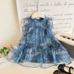 【90-140cm】ワンピース 女の子 スウィート メッシュ ノースリーブ