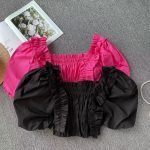 【100-170cm】パフスリーブ ショート丈 トップス 女の子 上品さたっぷり 無地 レトロ - 画像 (3)