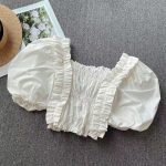 【100-170cm】パフスリーブ ショート丈 トップス 女の子 上品さたっぷり 無地 レトロ - 画像 (4)