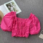 【100-170cm】パフスリーブ ショート丈 トップス 女の子 上品さたっぷり 無地 レトロ - 画像 (5)