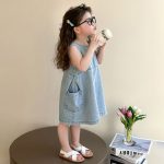 【90-140cm】ワンピース 女の子 無地 デニム ノースリーブ - 画像 (5)