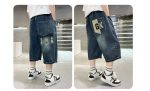 【110-160cm】デニム ショートパンツ 男の子 アルファベット カートゥーン プリント - 画像 (8)