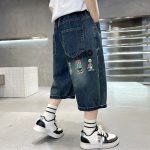 【110-160cm】デニム ショートパンツ 男の子 アルファベット カートゥーン プリント - 画像 (3)