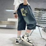 【110-160cm】デニム ショートパンツ 男の子 アルファベット カートゥーン プリント - 画像 (4)