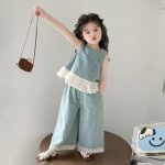 【90-140cm】セットアップ 女の子 トレンド レース 切り替え - 画像 (3)