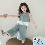 【90-140cm】セットアップ 女の子 トレンド レース 切り替え - 画像 (4)