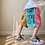 【110-160cm】ショートパンツ 男の子 アルファベット 配色 切り替え プリント カジュアル - 画像 (3)