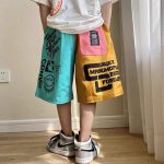 【110-160cm】ショートパンツ 男の子 アルファベット 配色 切り替え プリント カジュアル