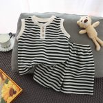 【90-150cm】セットアップ 女の子 ボーダー ノースリーブ - 画像 (4)