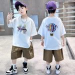 【120-170cm】セットアップ  男の子 プリント カートゥーン 半袖 Tシャツ＋ショートパンツ