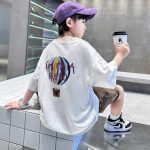 【120-170cm】セットアップ  男の子 プリント カートゥーン 半袖 Tシャツ＋ショートパンツ - 画像 (4)