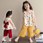 【80-140cm】セットアップ 女の子 リボン ノースリーブ ドット柄 - 画像 (3)