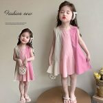 【90-140cm】ワンピース 女の子 Aライン 配色 ノースリーブ - 画像 (2)