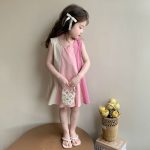 【90-140cm】ワンピース 女の子 Aライン 配色 ノースリーブ - 画像 (6)