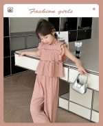 【120-170cm】セットアップ 女の子 無地 フリル ギャザー飾り - 画像 (9)