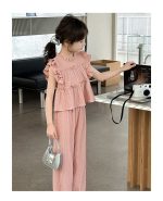 【120-170cm】セットアップ 女の子 無地 フリル ギャザー飾り - 画像 (12)