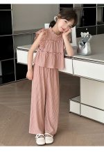 【120-170cm】セットアップ 女の子 無地 フリル ギャザー飾り - 画像 (13)