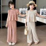 【120-170cm】セットアップ 女の子 無地 フリル ギャザー飾り - 画像 (2)