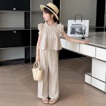 【120-170cm】セットアップ 女の子 無地 フリル ギャザー飾り - 画像 (3)