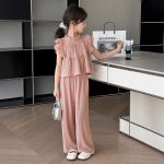 【120-170cm】セットアップ 女の子 無地 フリル ギャザー飾り - 画像 (5)