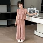 【120-170cm】セットアップ 女の子 無地 フリル ギャザー飾り - 画像 (6)