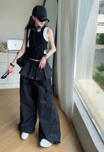 【130-170cm】 ワイドパンツorトップス 女の子 ストリート系 速乾 レース - 画像 (9)