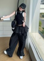 【130-170cm】 ワイドパンツorトップス 女の子 ストリート系 速乾 レース - 画像 (14)