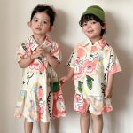 【80-150cm】セットアップorワンピース 兄弟姉妹 折り襟 プリント - 画像 (3)