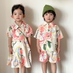 【80-150cm】セットアップorワンピース 兄弟姉妹 折り襟 プリント - 画像 (4)
