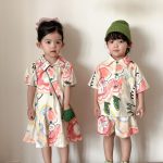 【80-150cm】セットアップorワンピース 兄弟姉妹 折り襟 プリント - 画像 (5)
