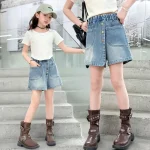 【110-160cm】デニム ショートパンツ  女の子 無地 カジュアル 薄手 夏 ボトムス - 画像 (3)