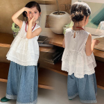 【100-150cm】トップスorパンツorセットアップ 女の子 ファッション レース 切り替え