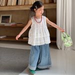 【100-150cm】トップスorパンツorセットアップ 女の子 ファッション レース 切り替え - 画像 (5)