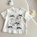 【80-150cm】半袖 Tシャツ 女の子 プリント リボン結び - 画像 (7)