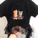 【110-160cm】半袖 トップス Tシャツ 女の子 レース カートゥーン ネコ柄 しっかり - 画像 (11)