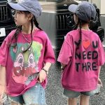 【100-160cm】 半袖Tシャツ 女の子 プリント カートゥーン