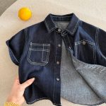 【90-150cm】セットアップ 男の子 デニム 無地 シャッツ＋ショートパンツ - 画像 (6)